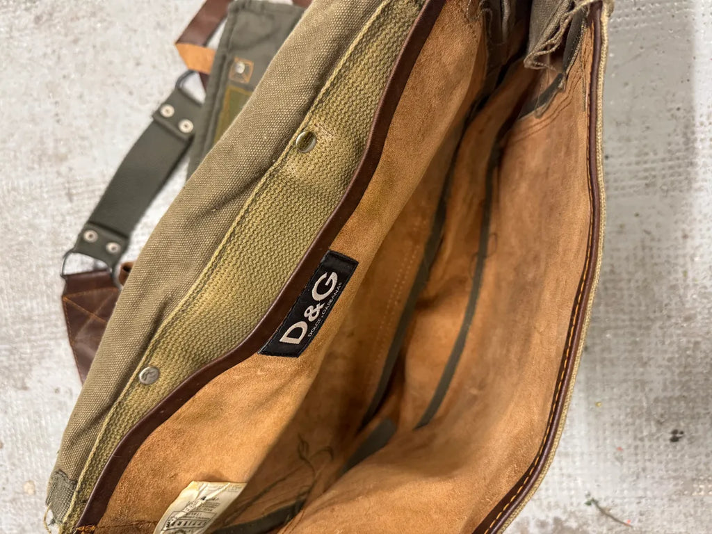 2000s Dolce & Gabbana Brown Leather Canvas Shoulder Bag (OS) AeQHOZs 8