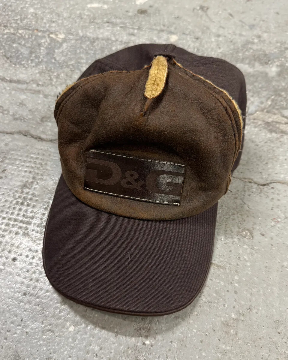 2000s Dolce & Gabbana Brown Leather Cap (M) 0