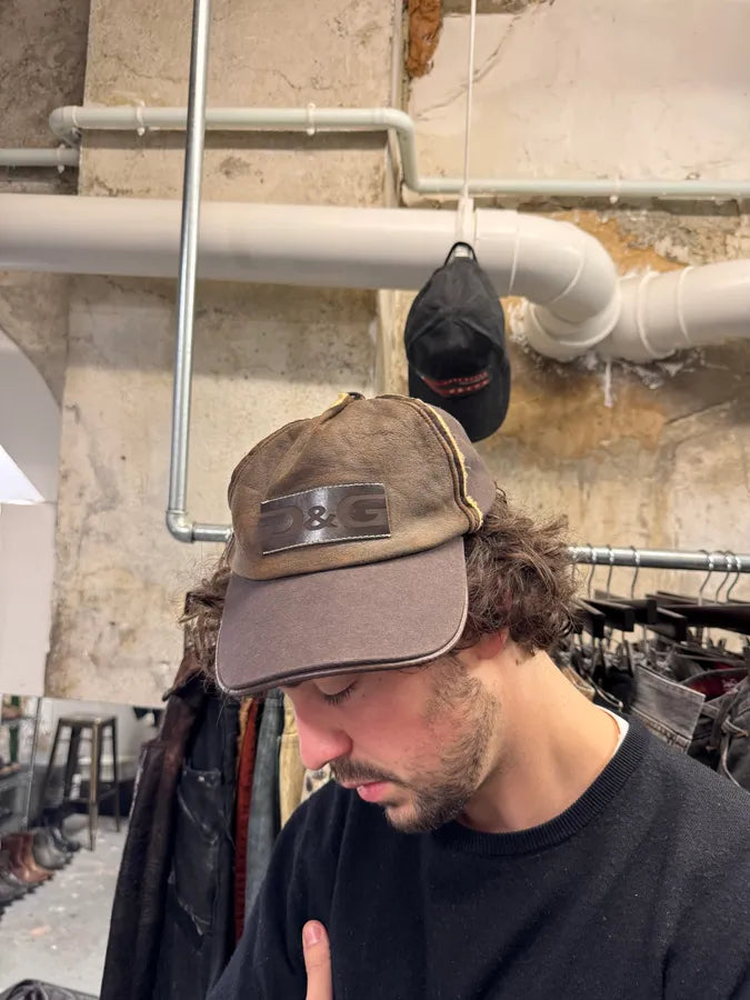 2000s Dolce & Gabbana Brown Leather Cap (M) 1