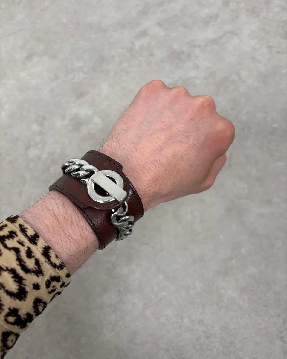 2000s Dolce & Gabbana Brown Leather Chain Bracelet zlUoEKi 0