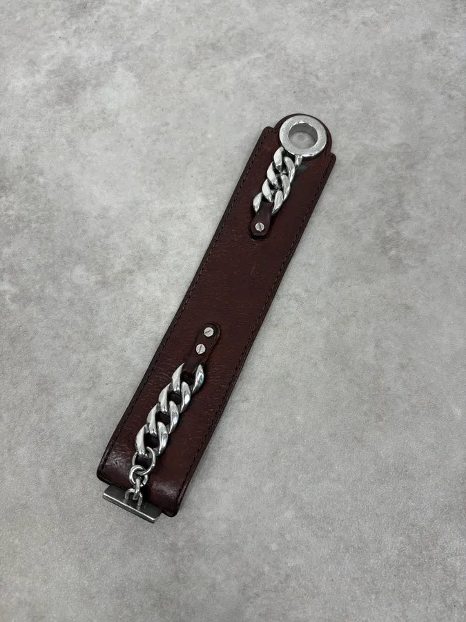 2000s Dolce & Gabbana Brown Leather Chain Bracelet zlUoEKi 3