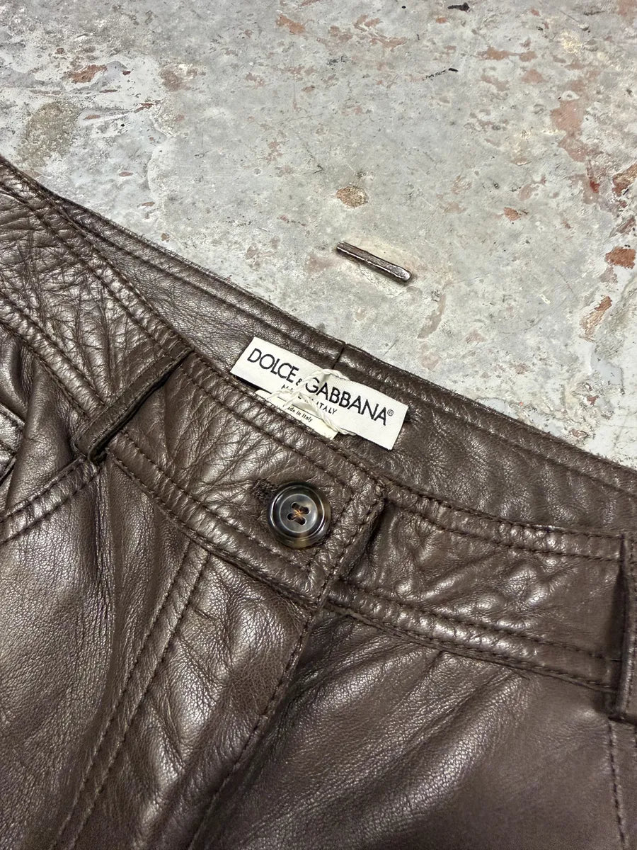 2000s Dolce & Gabbana Brown Leather Class Pants cFmQAhe 3