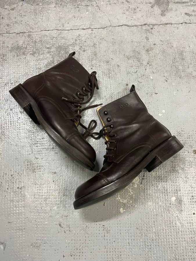2000s Dolce & Gabbana Brown Leather Combat Boots YJUAfDS 2