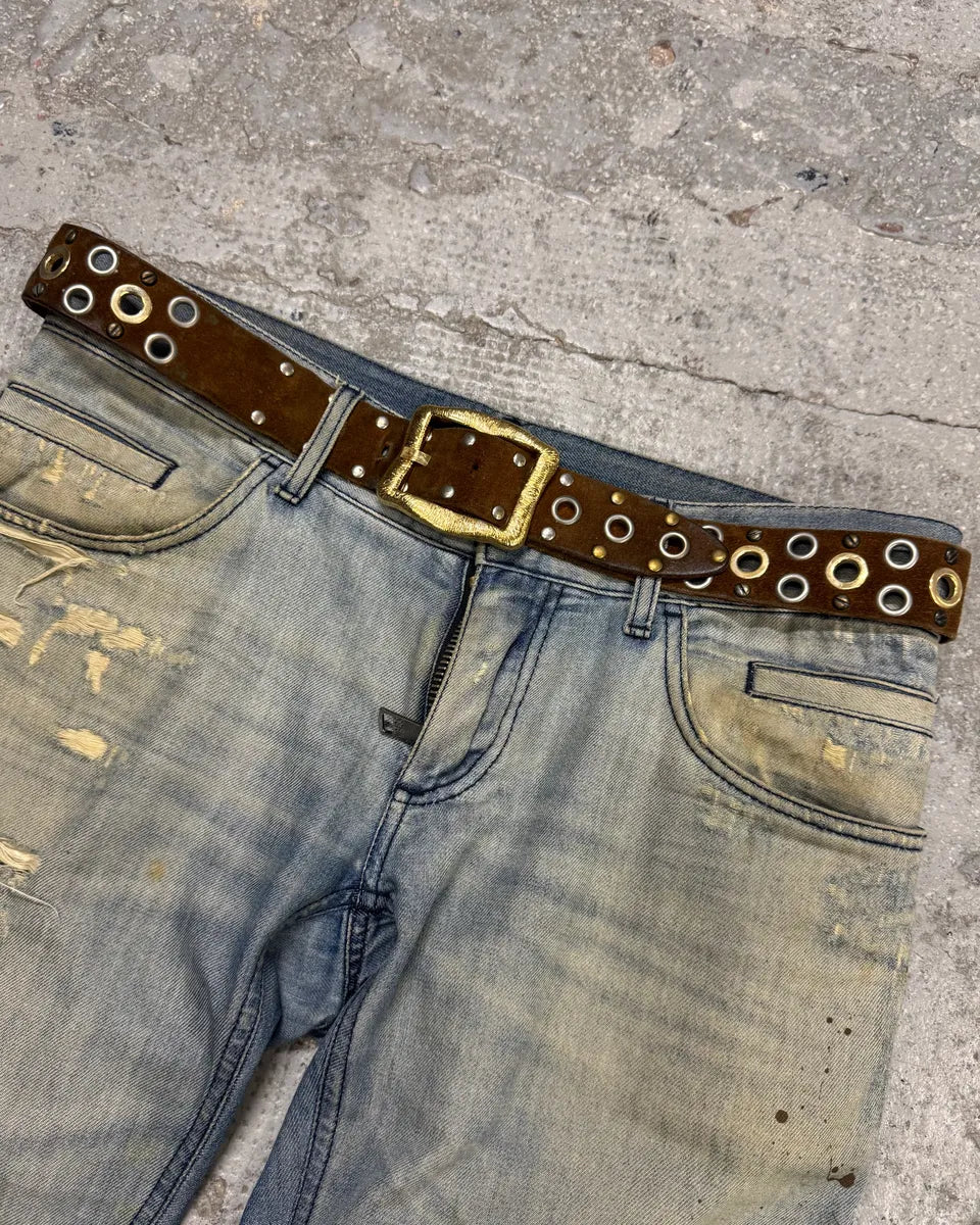 2000s Dolce & Gabbana Brown Leather Eyled Embellished Belt (OS) imKlhiq 0