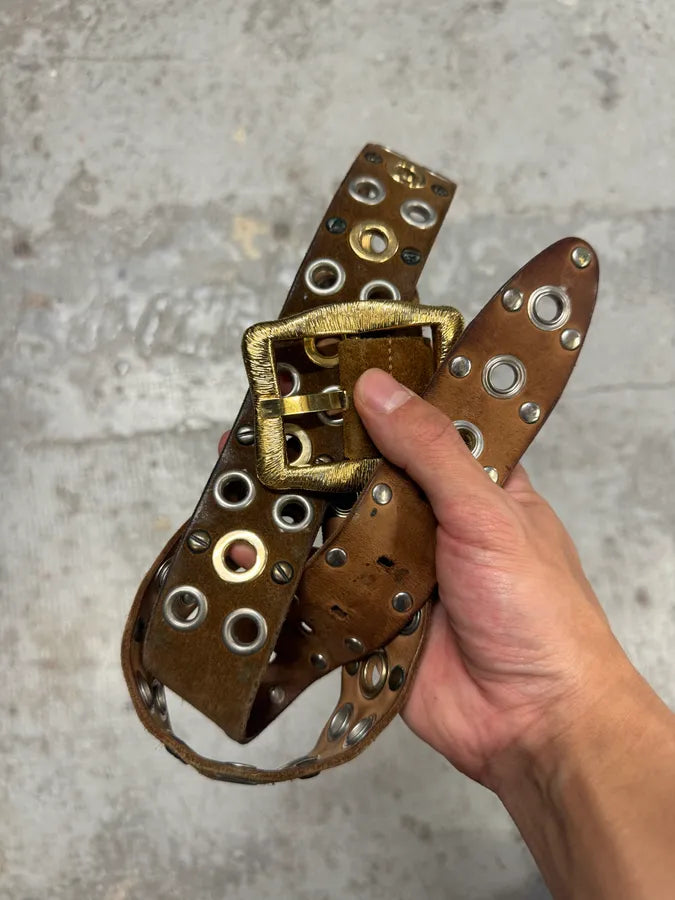 2000s Dolce & Gabbana Brown Leather Eyled Embellished Belt (OS) imKlhiq 1