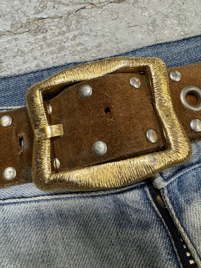 2000s Dolce & Gabbana Brown Leather Eyled Embellished Belt (OS) imKlhiq 2