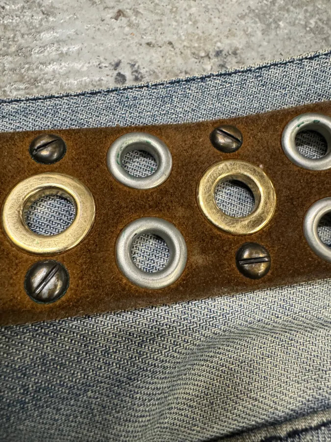 2000s Dolce & Gabbana Brown Leather Eyled Embellished Belt (OS) imKlhiq 3