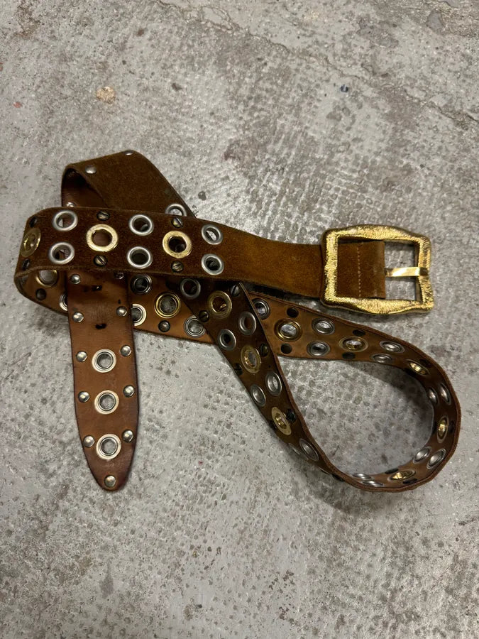 2000s Dolce & Gabbana Brown Leather Eyled Embellished Belt (OS) imKlhiq 4