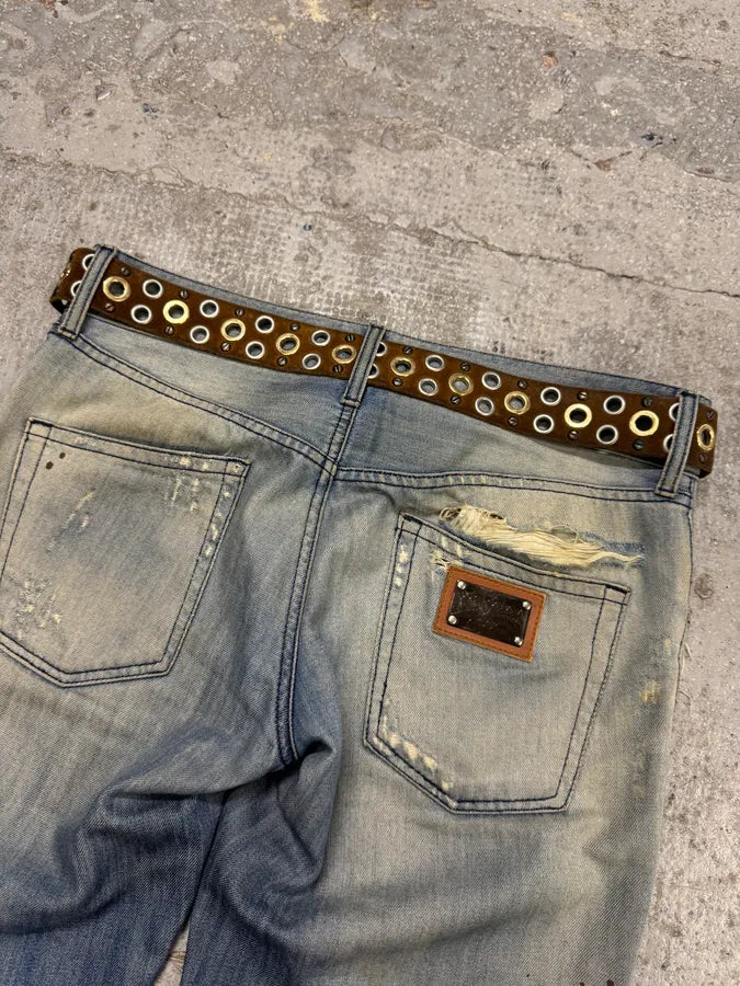 2000s Dolce & Gabbana Brown Leather Eyled Embellished Belt (OS) imKlhiq 5