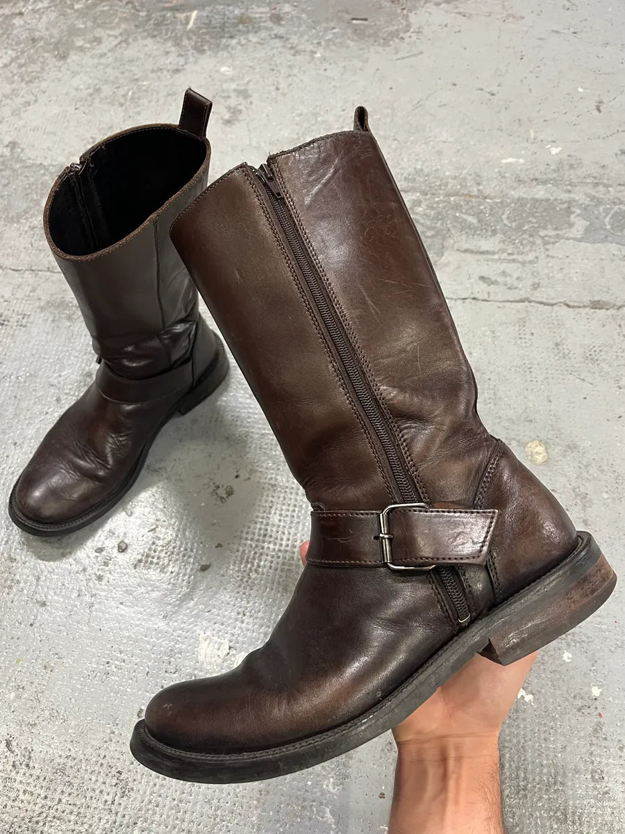 2000s Dolce & Gabbana Brown Leather High Boots KlJgNNl 0