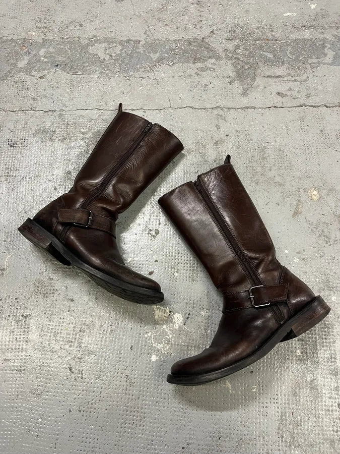 2000s Dolce & Gabbana Brown Leather High Boots KlJgNNl 1