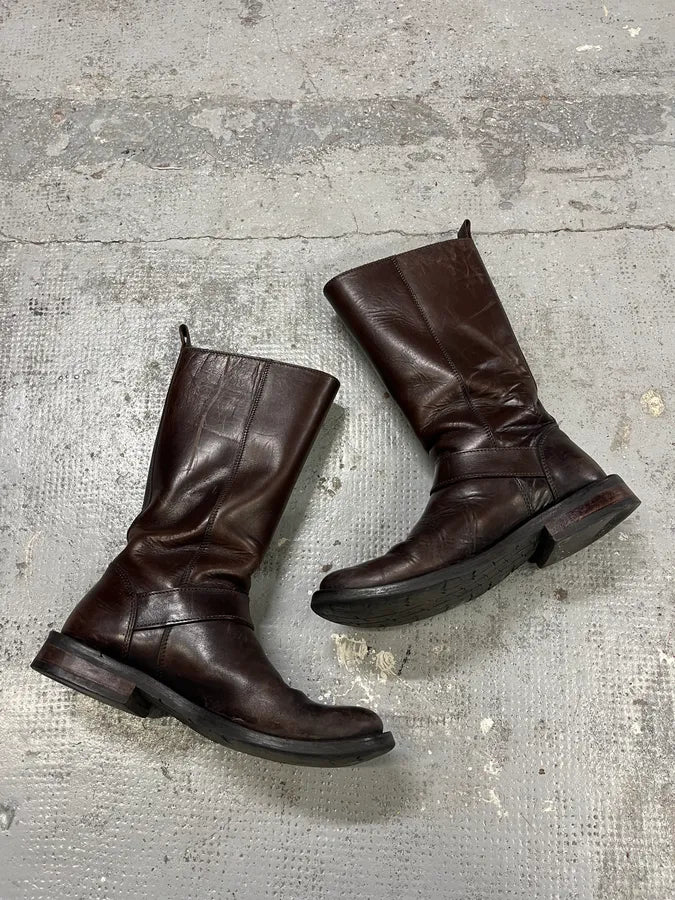 2000s Dolce & Gabbana Brown Leather High Boots KlJgNNl 2