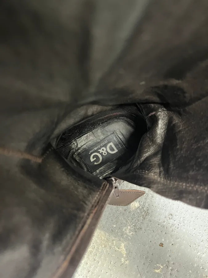 2000s Dolce & Gabbana Brown Leather High Boots KlJgNNl 7