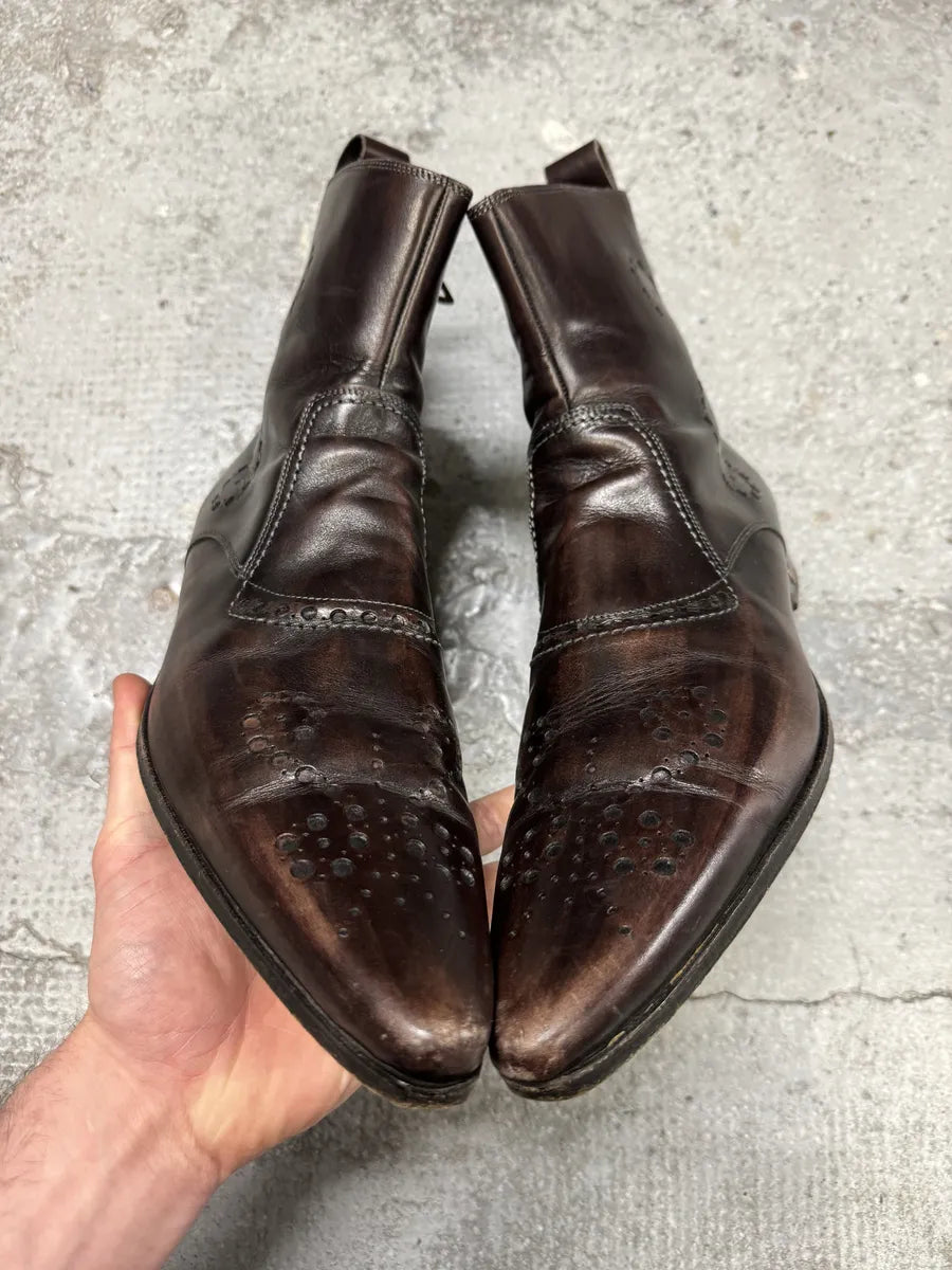 2000s Dolce & Gabbana Brown Leather Holes Boots DCiZNqJ 1