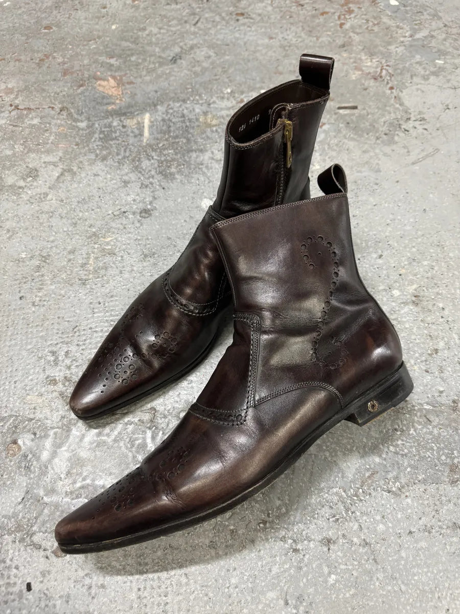 2000s Dolce & Gabbana Brown Leather Holes Boots DCiZNqJ 2