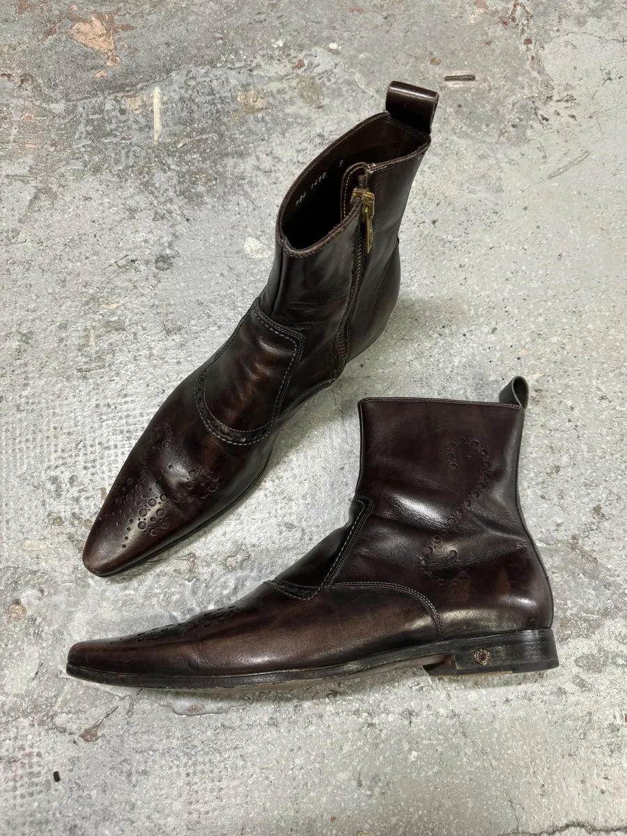 2000s Dolce & Gabbana Brown Leather Holes Boots DCiZNqJ 4