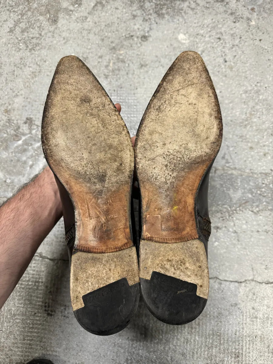 2000s Dolce & Gabbana Brown Leather Holes Boots DCiZNqJ 5