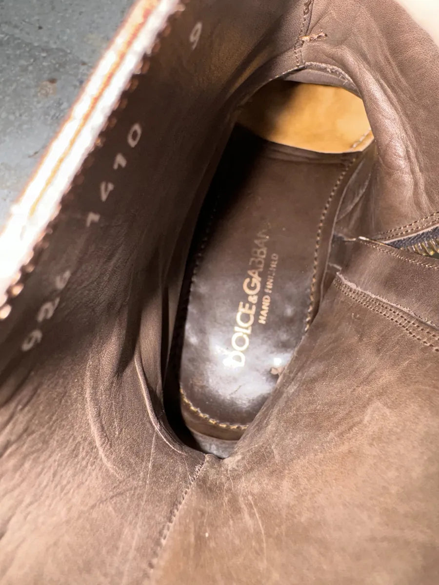 2000s Dolce & Gabbana Brown Leather Holes Boots DCiZNqJ 8