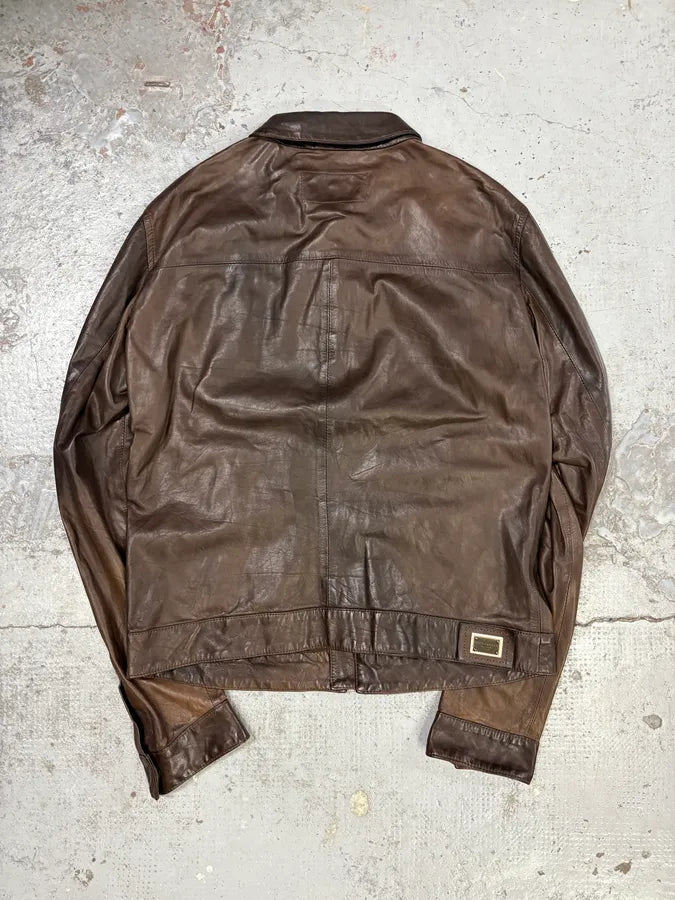 2000s Dolce & Gabbana Brown Lamb Leather Jacket MwZRFoV 6