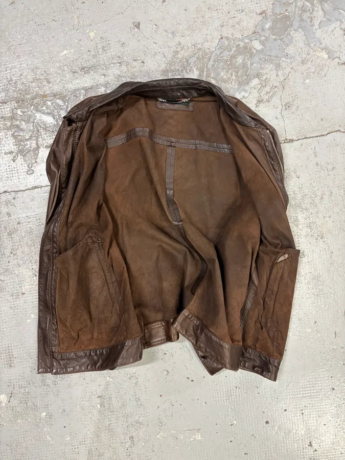 2000s Dolce & Gabbana Brown Lamb Leather Jacket MwZRFoV 8