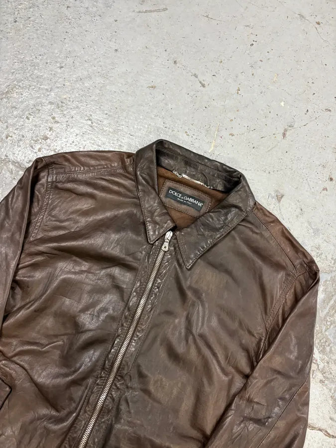 2000s Dolce & Gabbana Brown Lamb Leather Jacket MwZRFoV 3