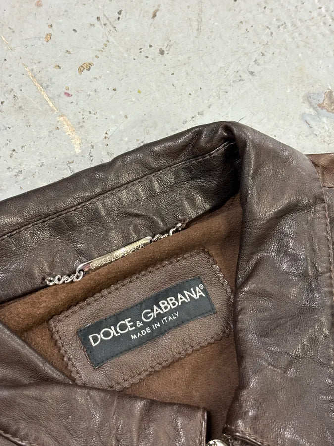 2000s Dolce & Gabbana Brown Lamb Leather Jacket MwZRFoV 4