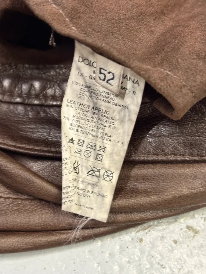 2000s Dolce & Gabbana Brown Lamb Leather Jacket MwZRFoV 10