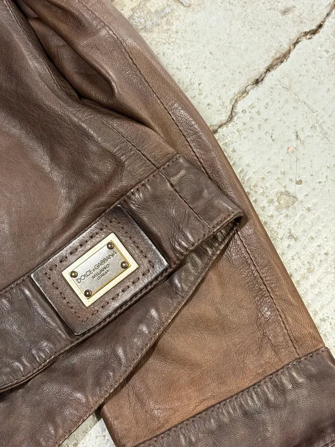 2000s Dolce & Gabbana Brown Lamb Leather Jacket MwZRFoV 9