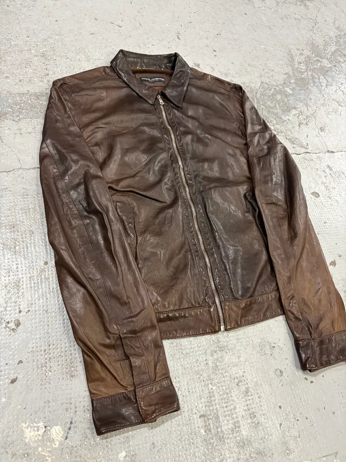 2000s Dolce & Gabbana Brown Lamb Leather Jacket MwZRFoV 5