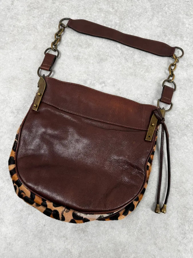 2000s Dolce & Gabbana Brown Leather Leopard Handle Bag cZnxvfi 5