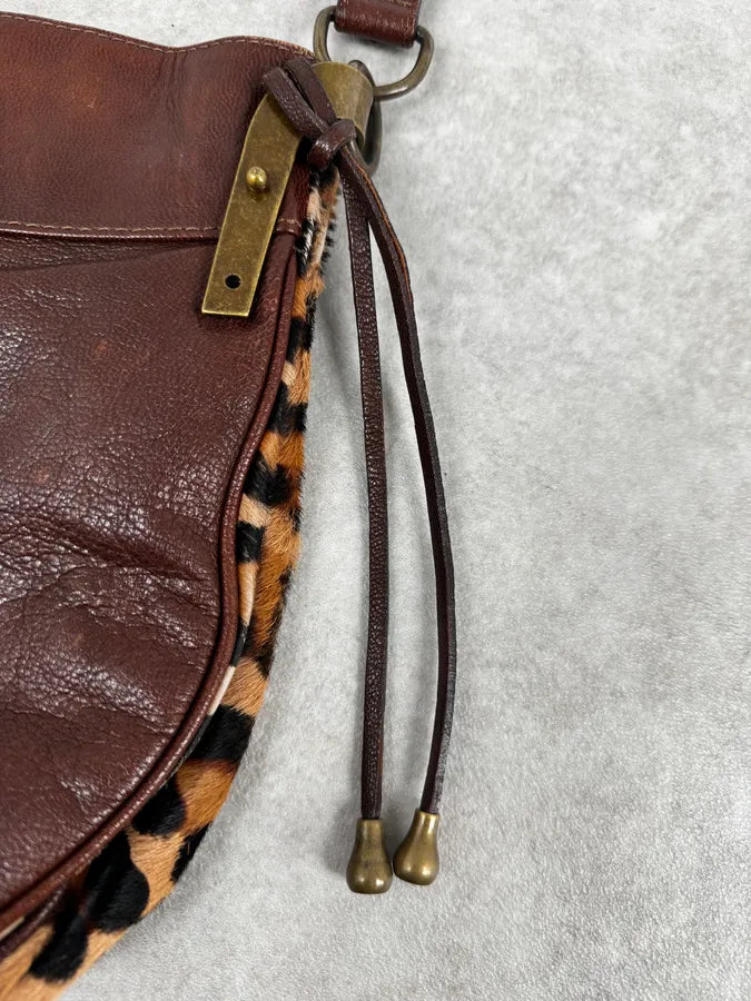 2000s Dolce & Gabbana Brown Leather Leopard Handle Bag cZnxvfi 6