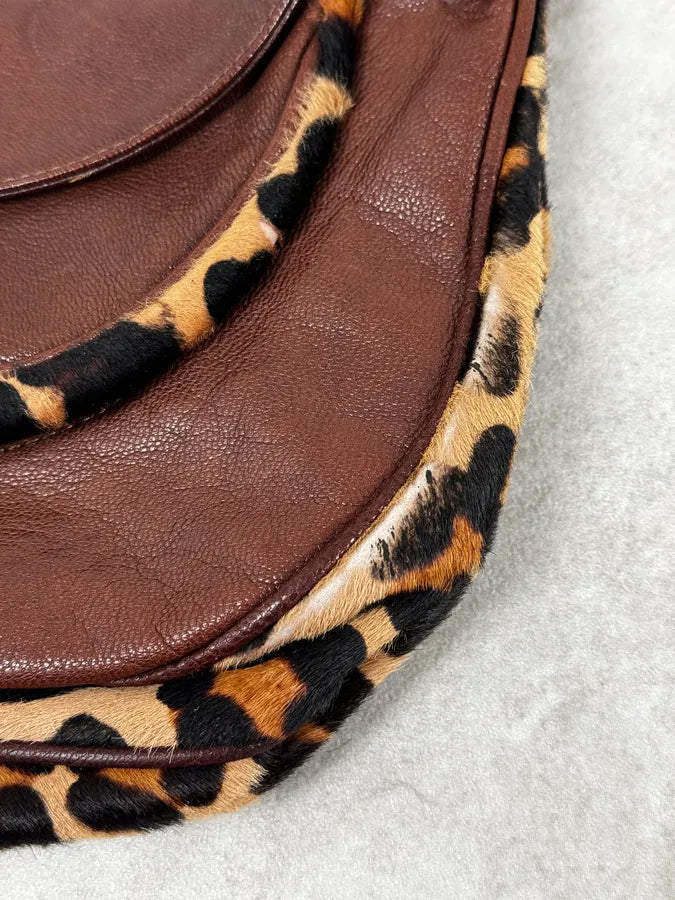 2000s Dolce & Gabbana Brown Leather Leopard Handle Bag cZnxvfi 7