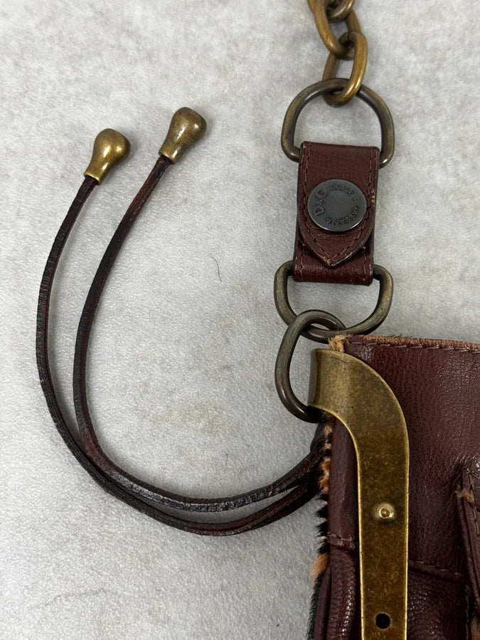 2000s Dolce & Gabbana Brown Leather Leopard Handle Bag cZnxvfi 8