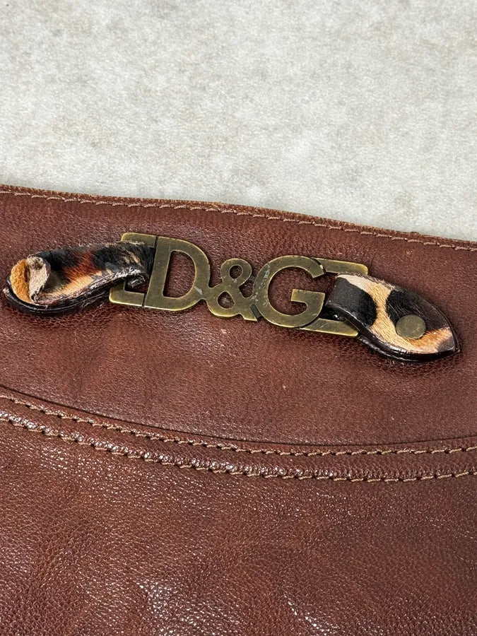 2000s Dolce & Gabbana Brown Leather Leopard Handle Bag cZnxvfi 9