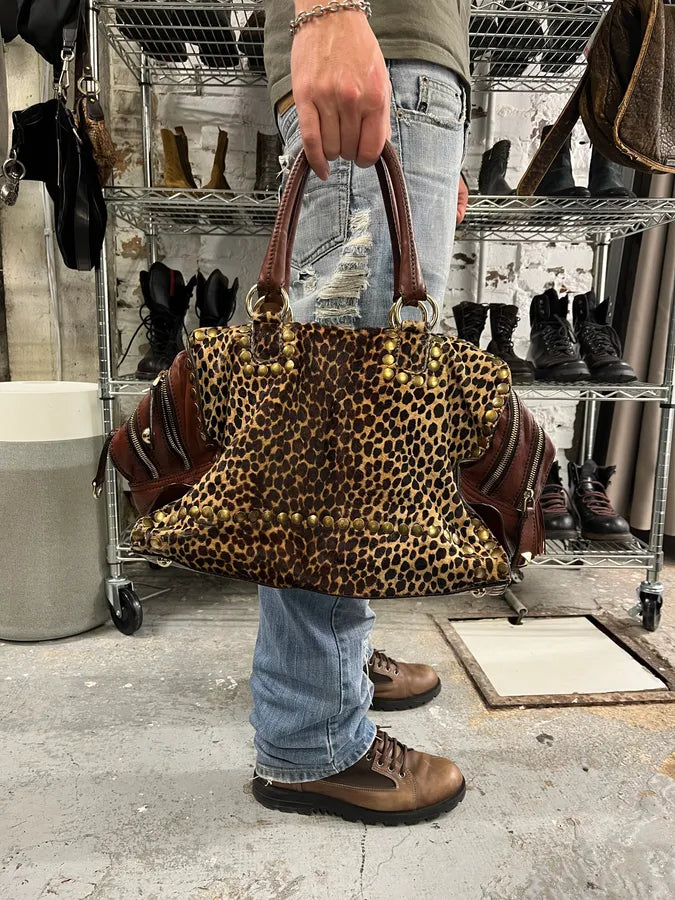 2000s Dolce & Gabbana Brown Leather Leopard Handle Bag gTyiLOq 0