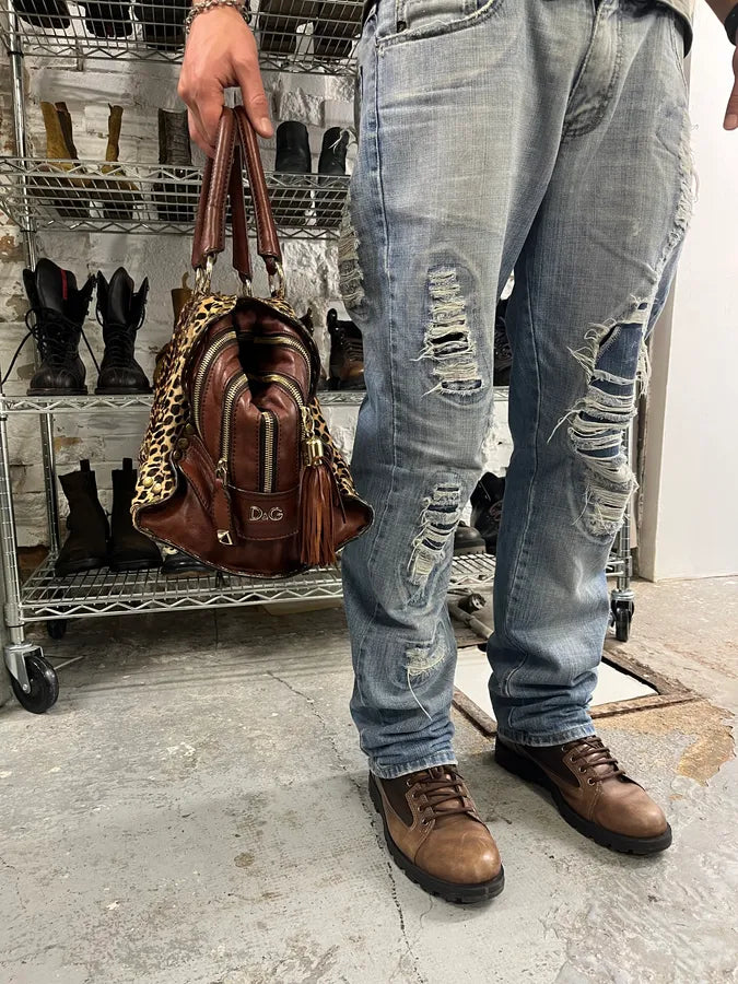 2000s Dolce & Gabbana Brown Leather Leopard Handle Bag gTyiLOq 1