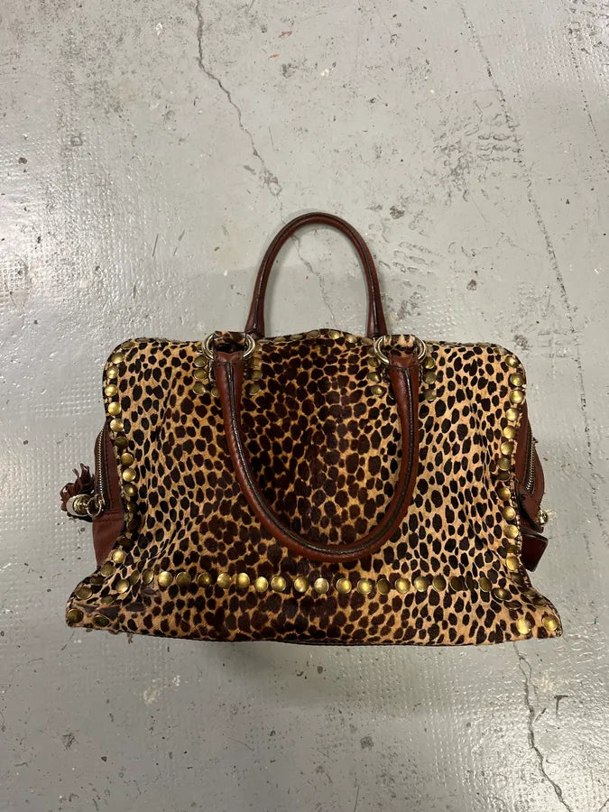 2000s Dolce & Gabbana Brown Leather Leopard Handle Bag gTyiLOq 12