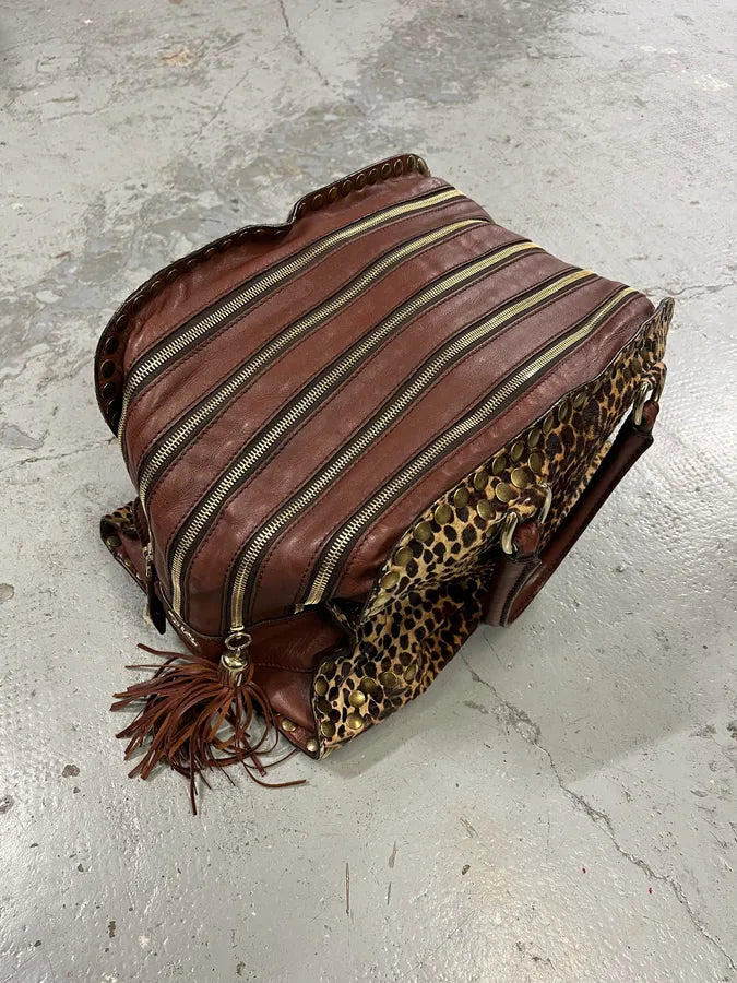 2000s Dolce & Gabbana Brown Leather Leopard Handle Bag gTyiLOq 2