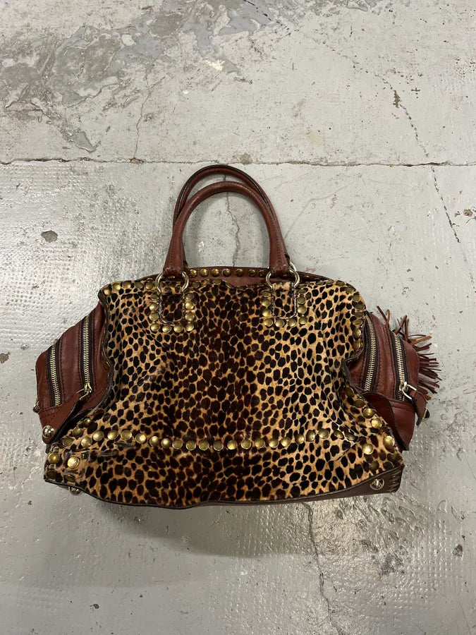 2000s Dolce & Gabbana Brown Leather Leopard Handle Bag gTyiLOq 3
