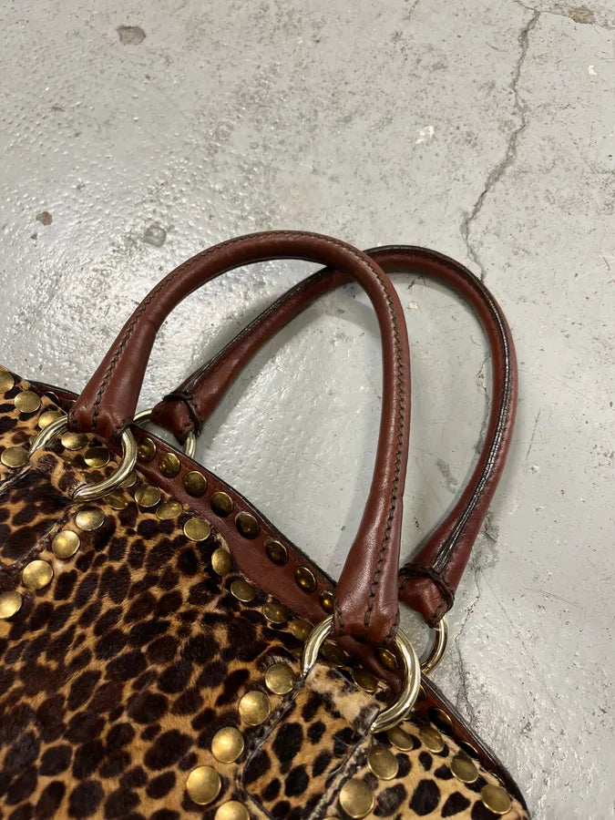 2000s Dolce & Gabbana Brown Leather Leopard Handle Bag gTyiLOq 5