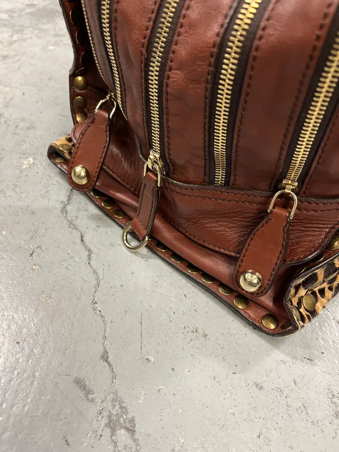 2000s Dolce & Gabbana Brown Leather Leopard Handle Bag gTyiLOq 7