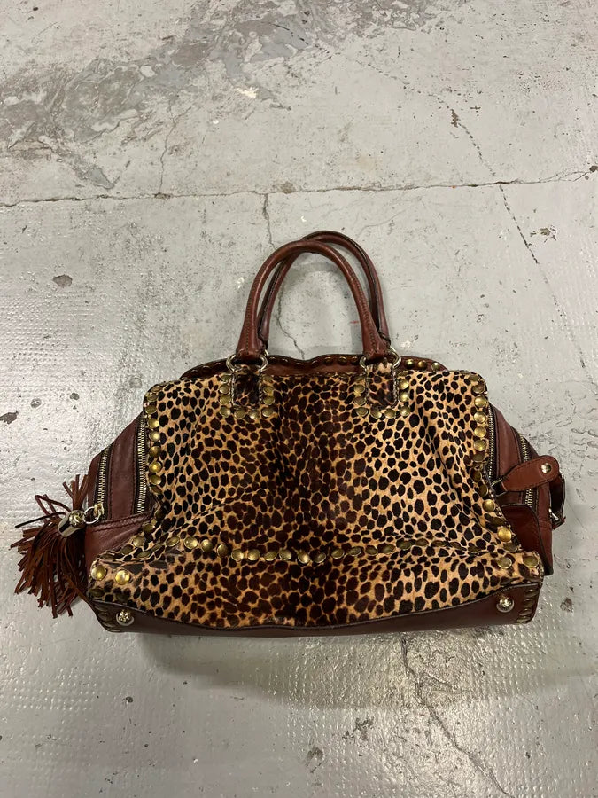 2000s Dolce & Gabbana Brown Leather Leopard Handle Bag gTyiLOq 8