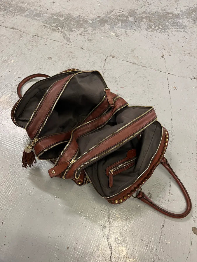 2000s Dolce & Gabbana Brown Leather Leopard Handle Bag gTyiLOq 9