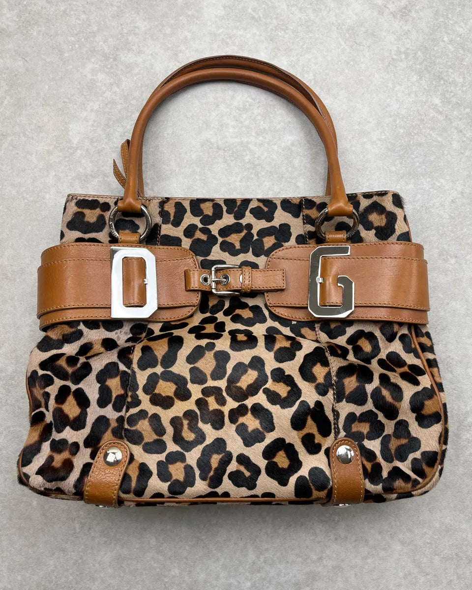 2000s Dolce & Gabbana Brown Leather Leopard Pony Hair Handle Bag DGampkF 0