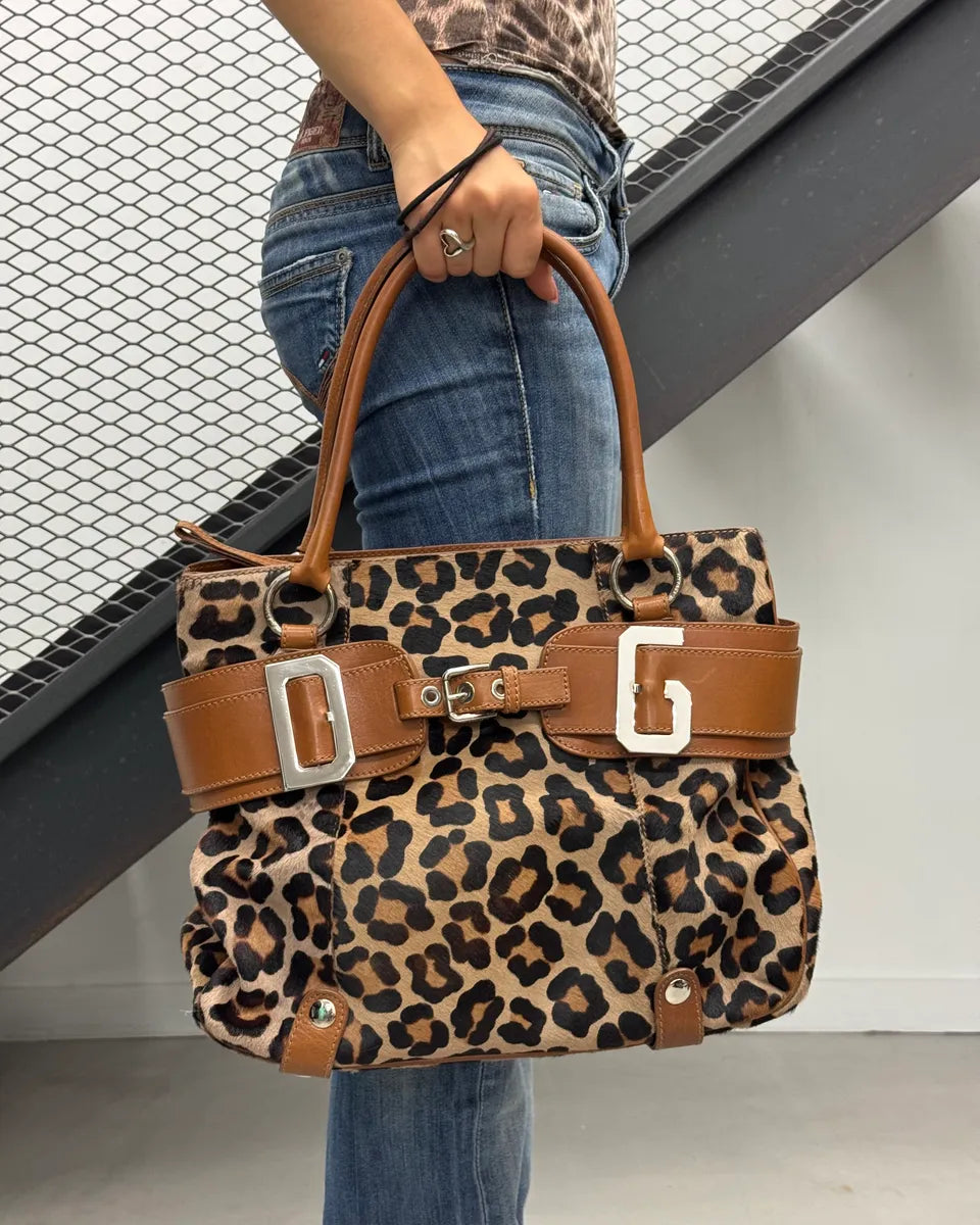 2000s Dolce & Gabbana Brown Leather Leopard Pony Hair Handle Bag DGampkF 2