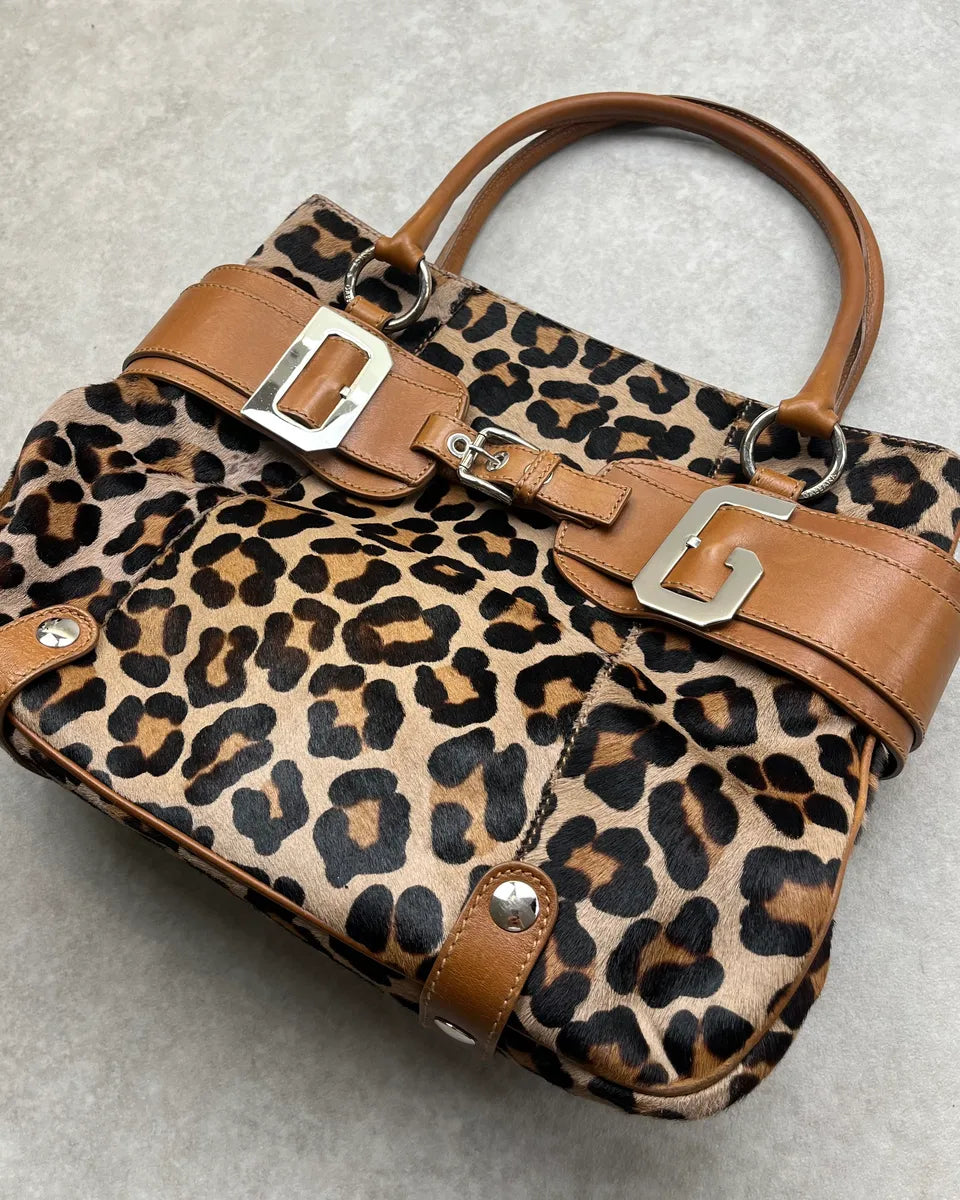 2000s Dolce & Gabbana Brown Leather Leopard Pony Hair Handle Bag DGampkF 3