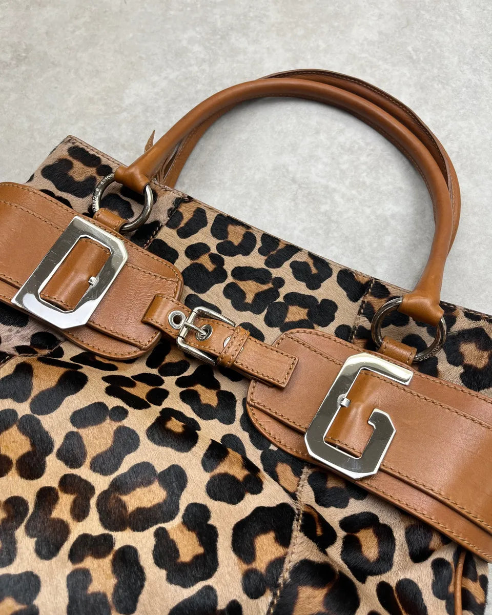 2000s Dolce & Gabbana Brown Leather Leopard Pony Hair Handle Bag DGampkF 4