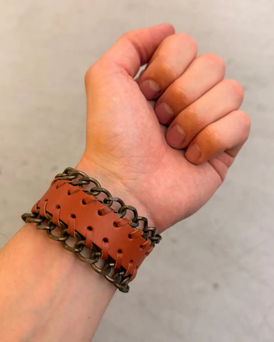2000s Dolce & Gabbana Brown Leather Metallic Armband CIGNuSp 1