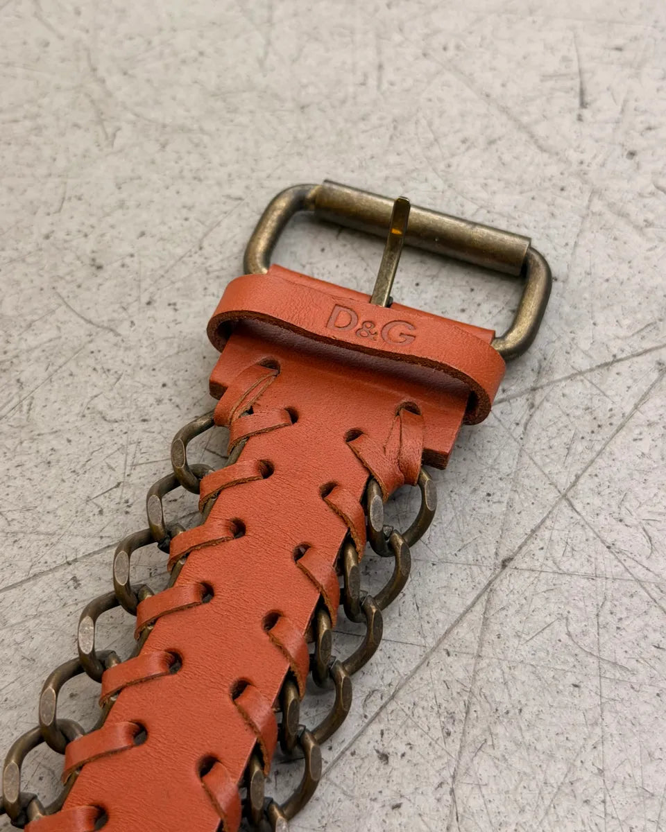 2000s Dolce & Gabbana Brown Leather Metallic Armband CIGNuSp 2