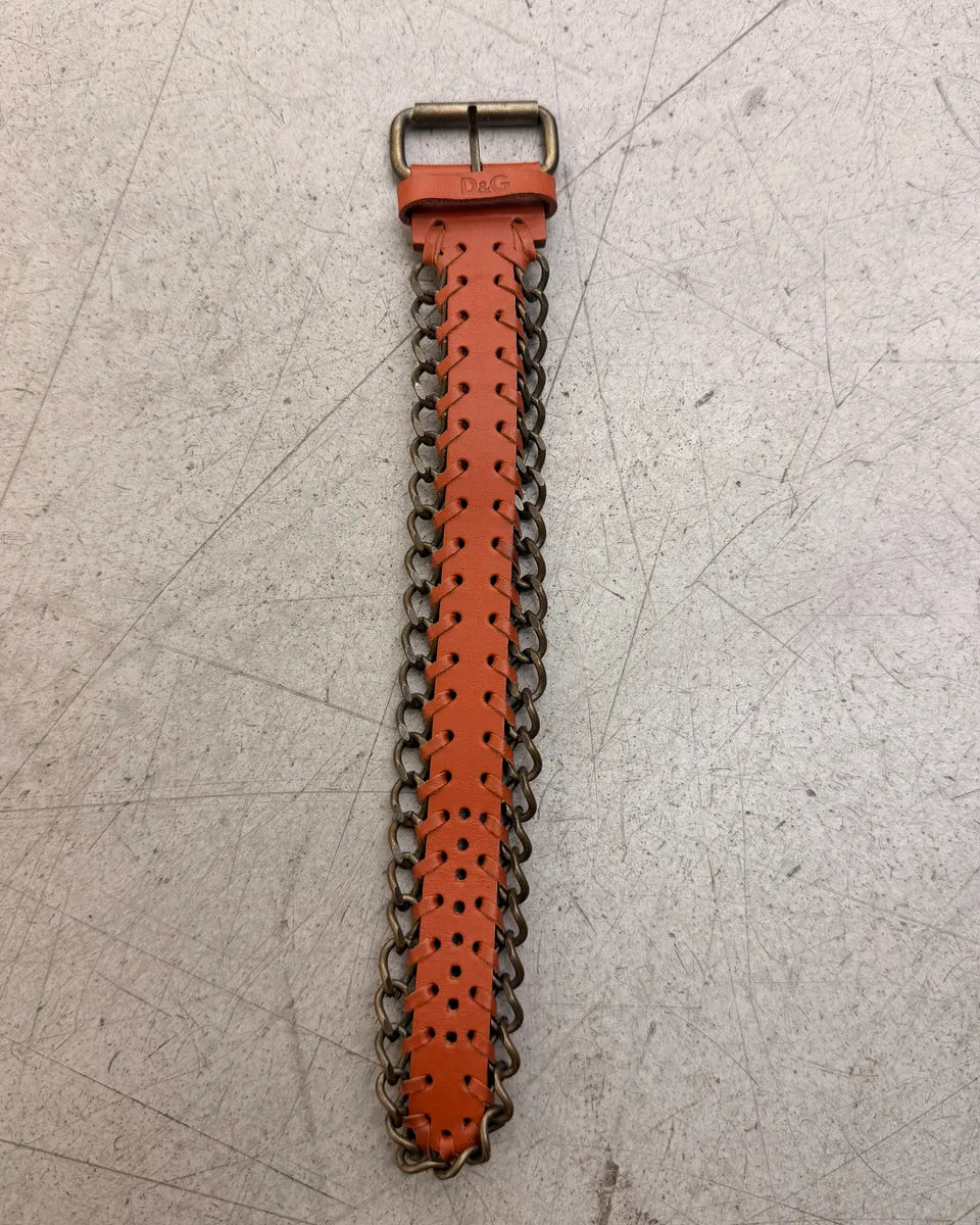 2000s Dolce & Gabbana Brown Leather Metallic Armband CIGNuSp 3